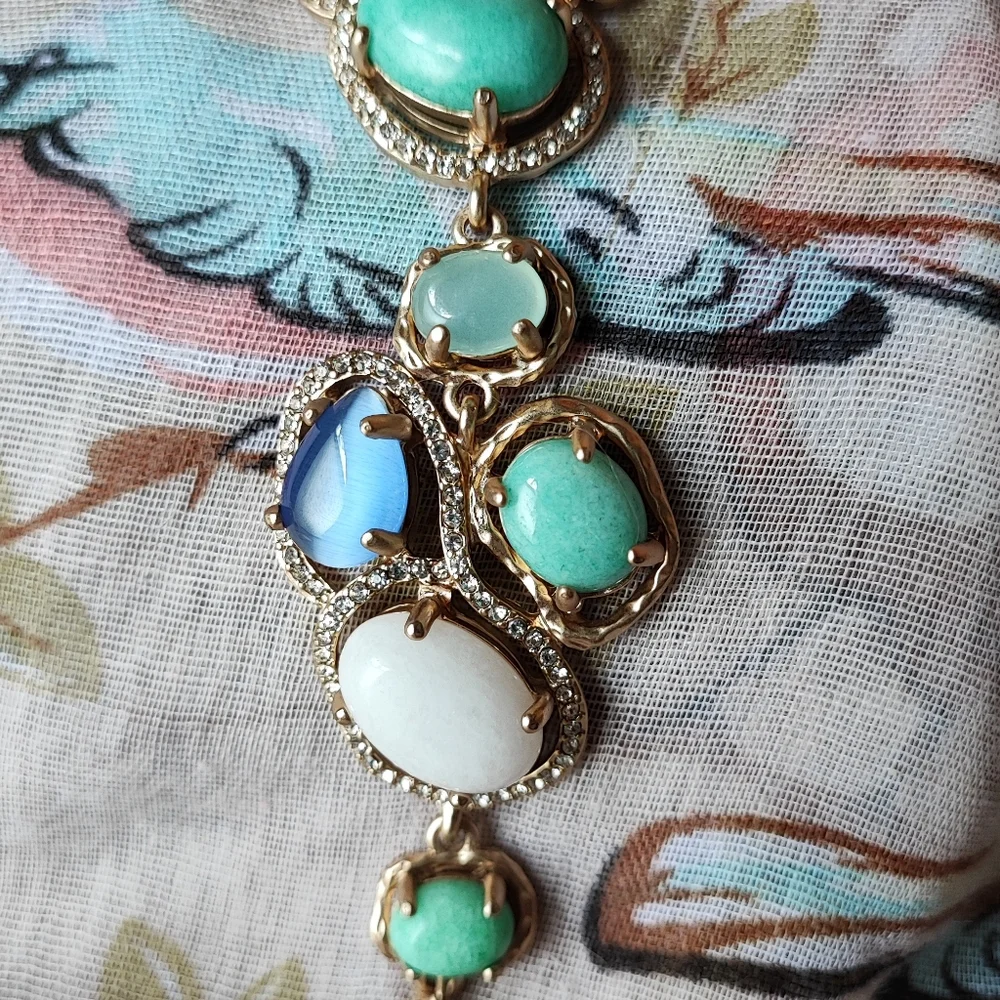 Badgley Mischka Ann Taylor Toggle Clasp Genuine Stones Bracelet Gold Tone Beachy